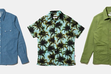 Freemans Sporting Club palm tree shirt, chore jacket and denim shirt