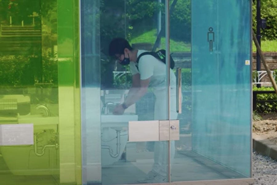 Transparent public bathrooms in Tokyo.