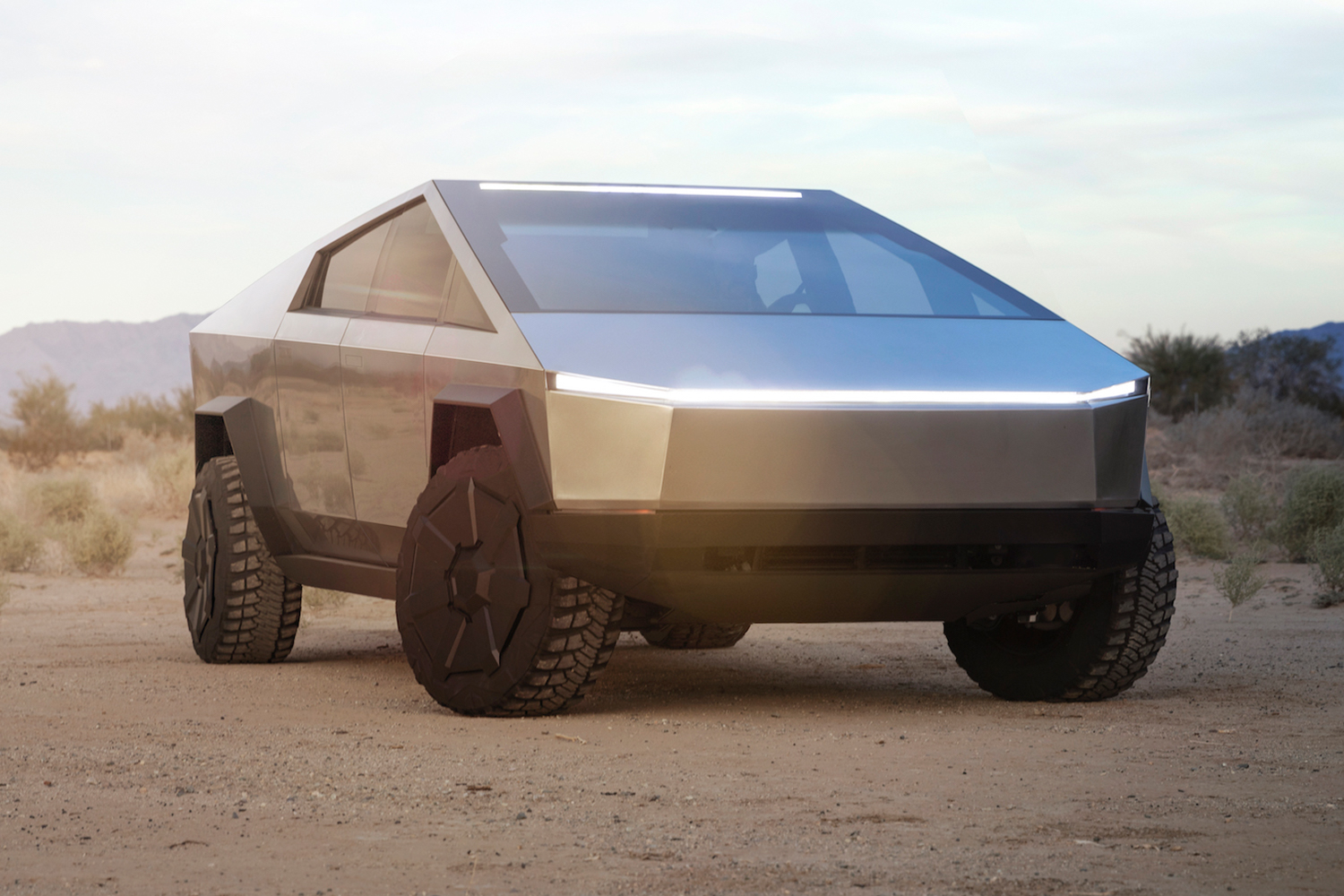 Tesla Cybertruck sitting in the desert