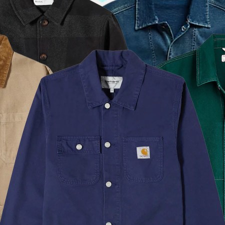 a collage of jackets on a mulit-colored background