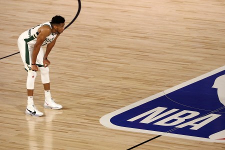 Bucks star Giannis looks on during game three against Miami