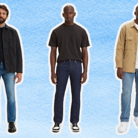 a collage of Levi's models on a light blue background