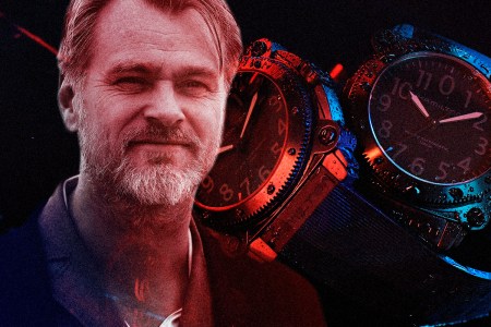 Director Christopher Nolan and two watches from Tenet