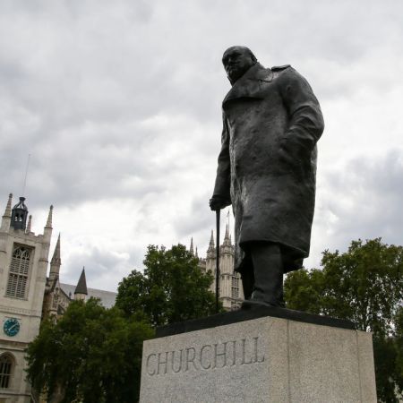 The statue of Sir Winston Churchill in Parliament Square