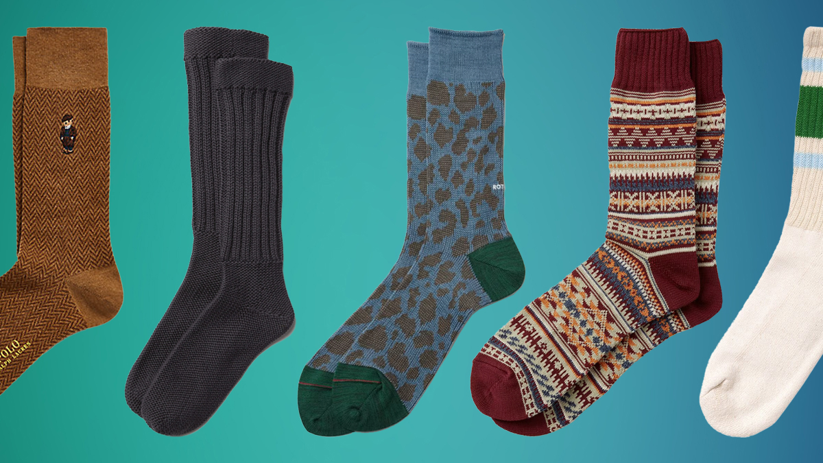 a collage of socks on a gree-grey background