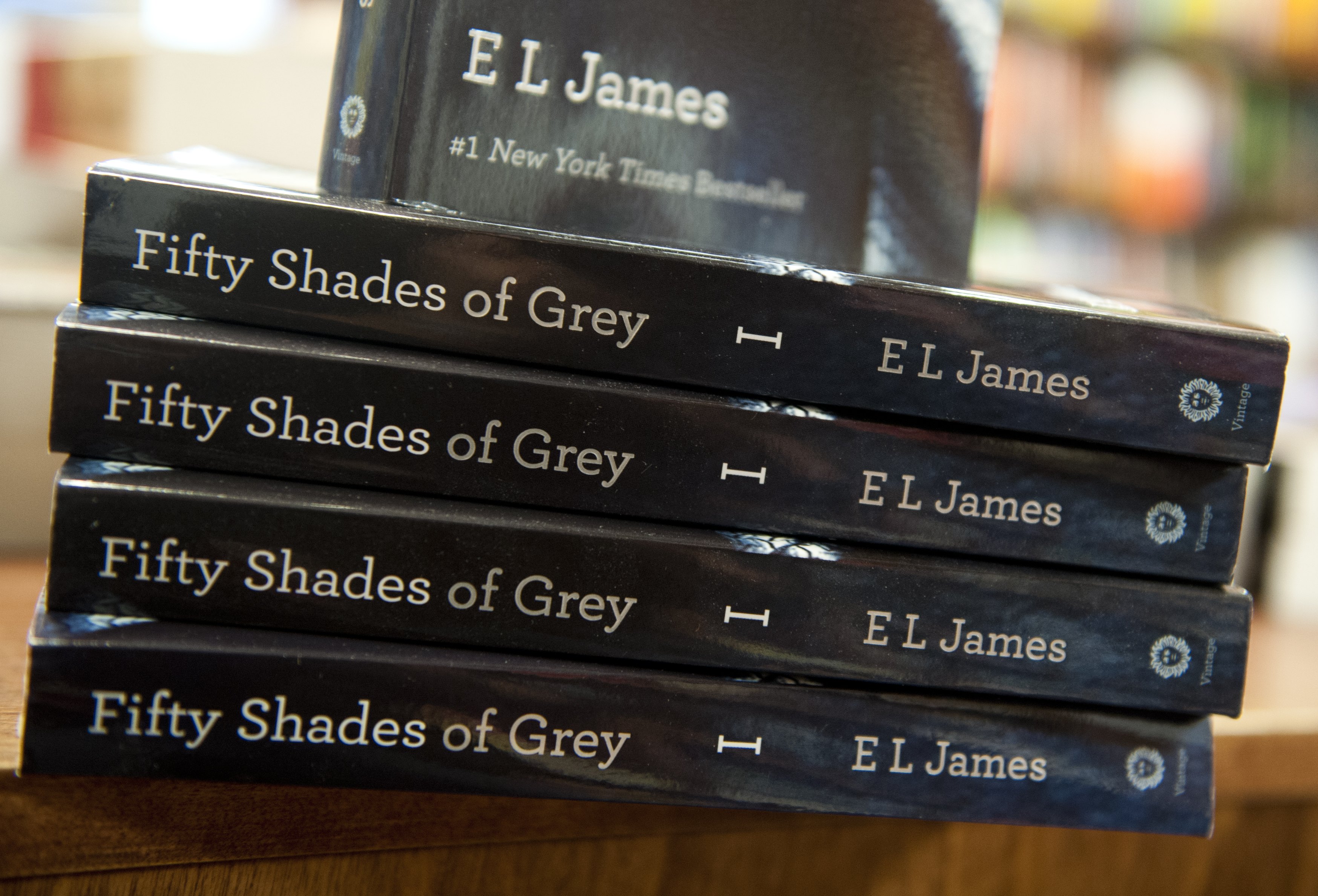 Stack of "Fifty Shades of Grey" books