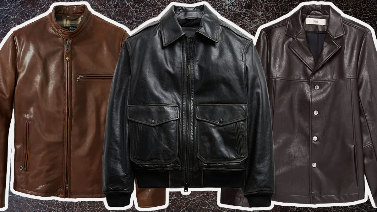 a collage of the best leather jackets on a leather background