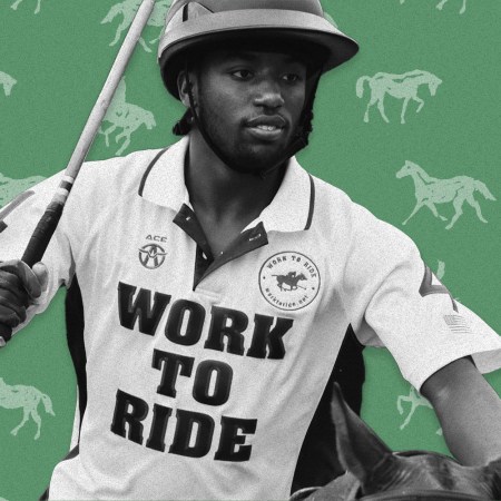 A photo of Kareem Rosser horseback playing polo