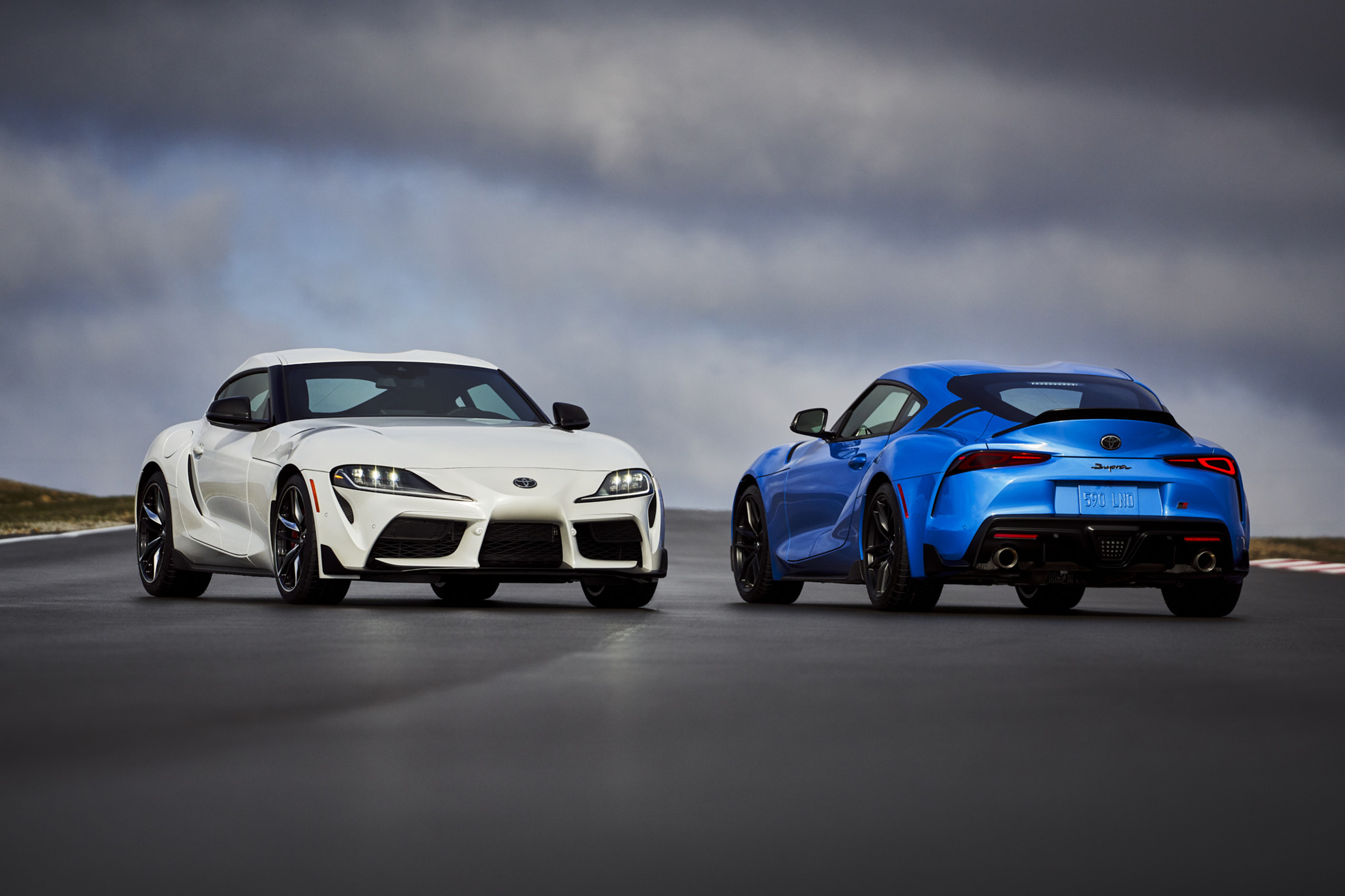 2021 Toyota Supra in white and blue