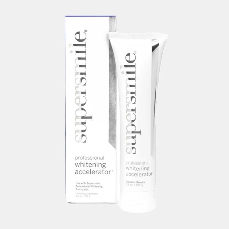 A tube of Professional Whitening Accelerator from oral care brand Supersmile