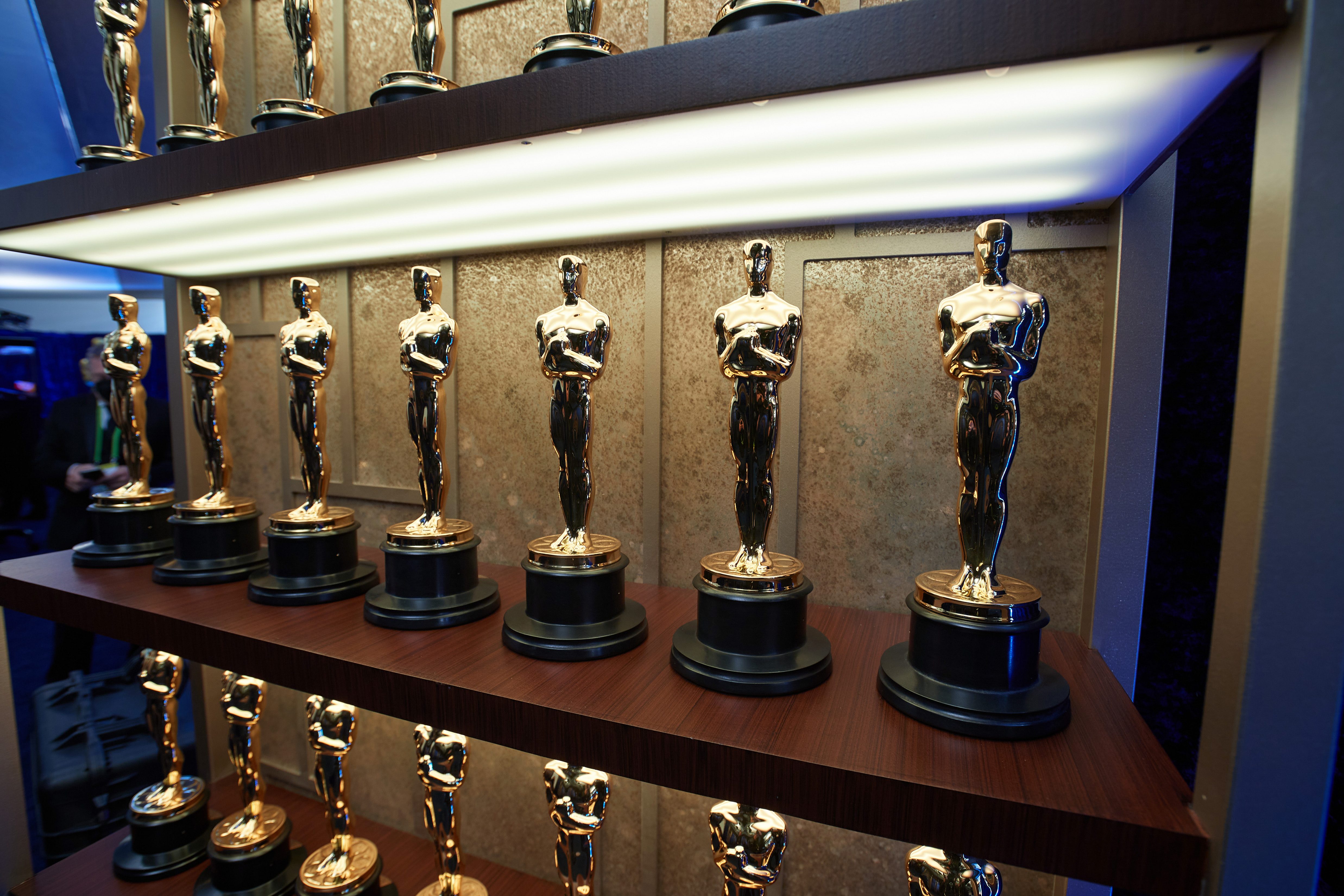 A view of the Oscar statuettes backstage during the 93rd Annual Academy Awards at Union Station on April 25, 2021 in Los Angeles, California.