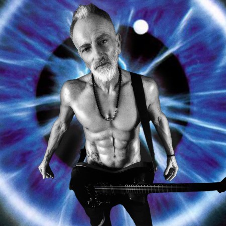 a mash-up pic of Def Leppard guitarist superimposed over the album cover of the band's 1992 album Adrenalize