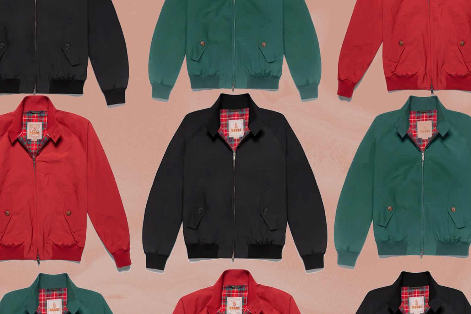 Baracuta G9 Harrington Jacket in Black, Red and Green