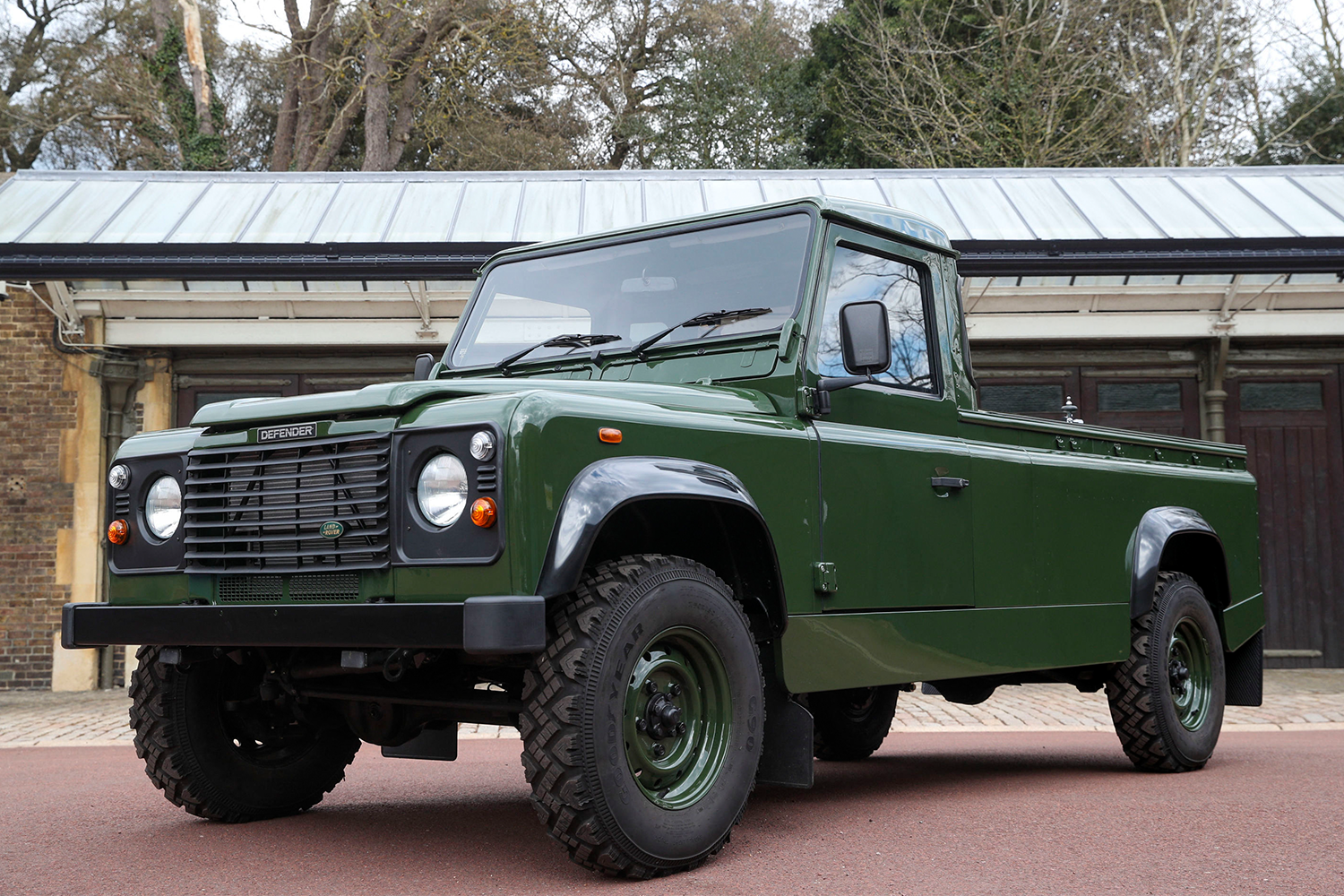 The green Land Rover Defender hearse custom designed by Prince Philip to carry his coffin for his funeral service