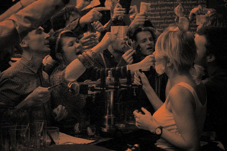 Bar patrons yelling at a bartender. Post-Covid, we'd love to use lessons learned to get to a better drinking space.