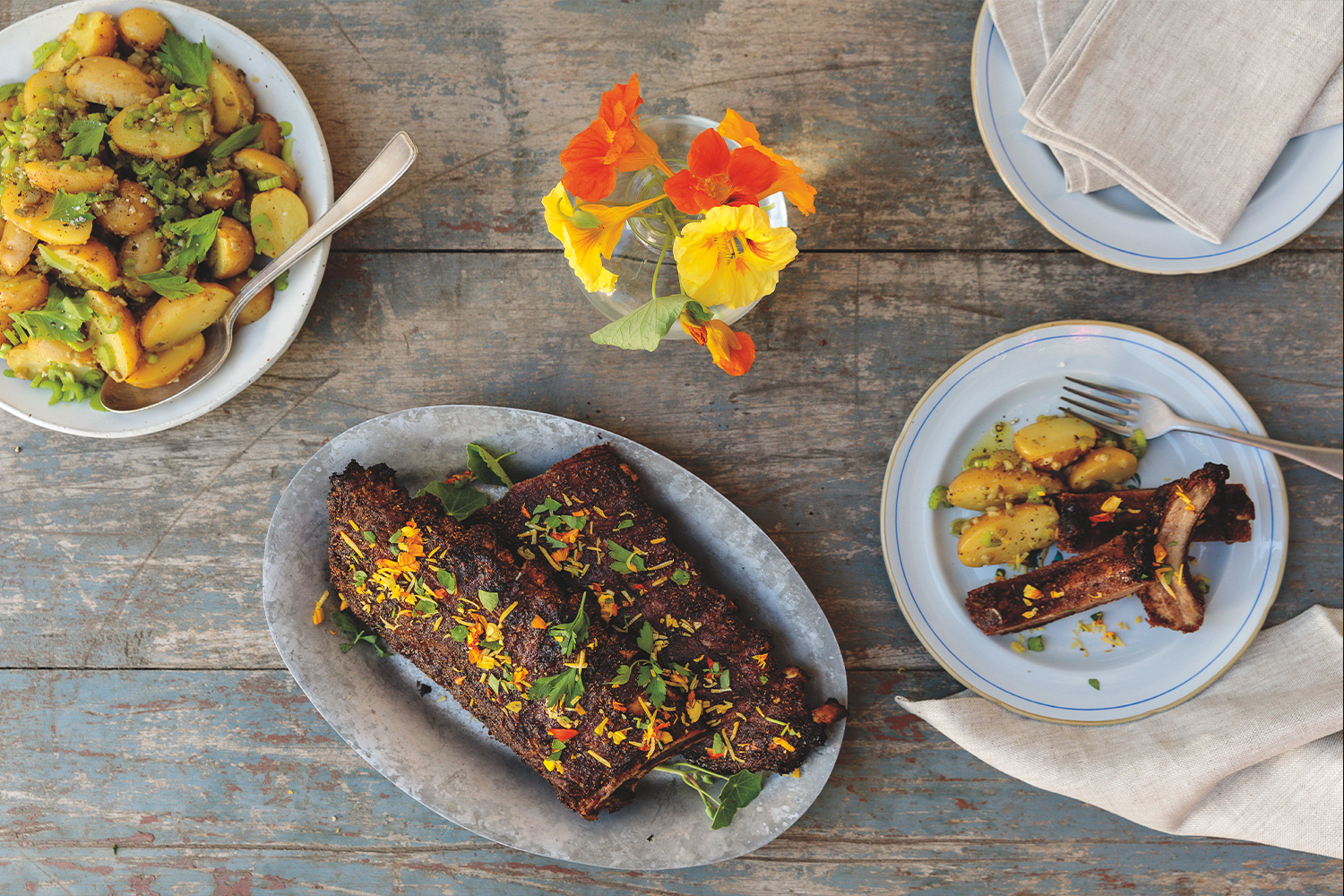 Ribs with nasturtium gremolata