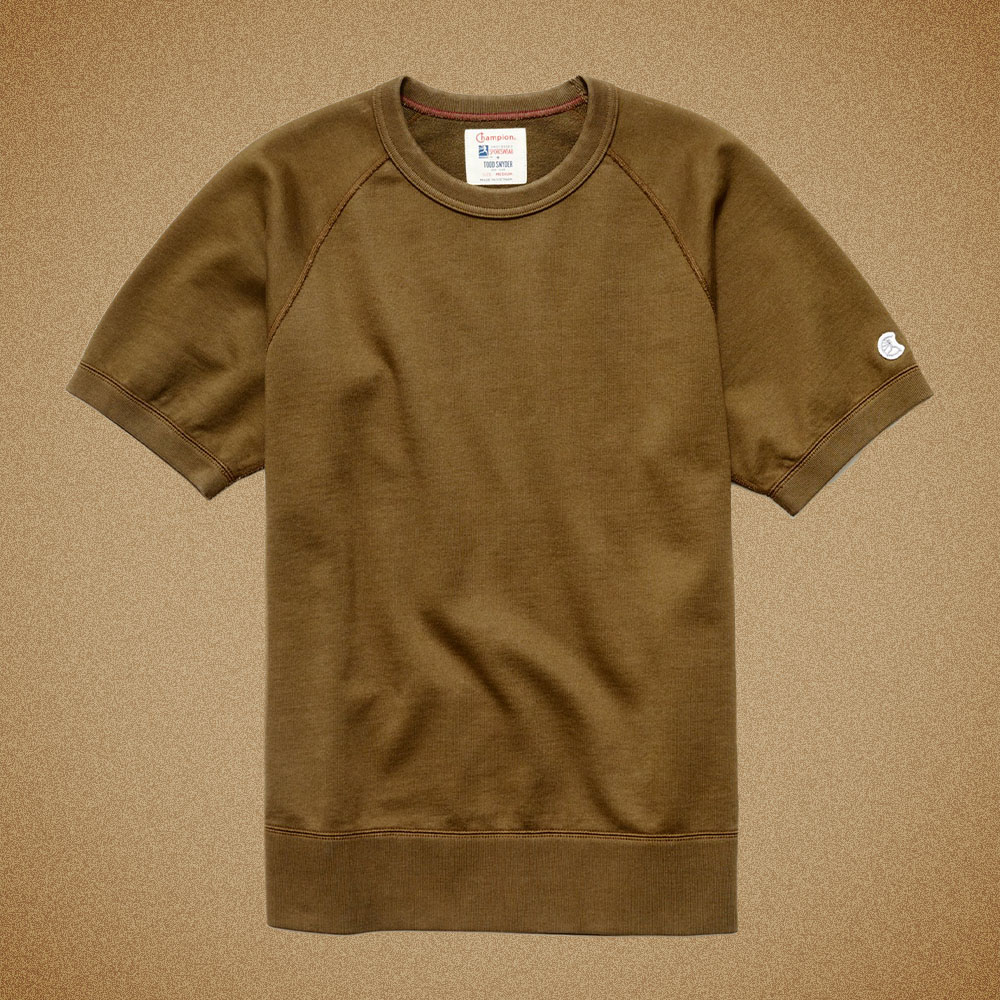 Todd Snyder Midweight Short Sleeve Sweatshirt in Mossy Brown