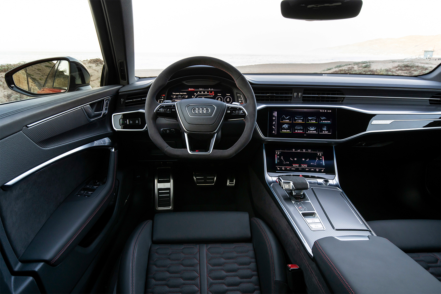 The interior of the Audi RS 6 Avant wagon, a $110,000 luxury wagon. For that money, it's a supremely comfortable ride.