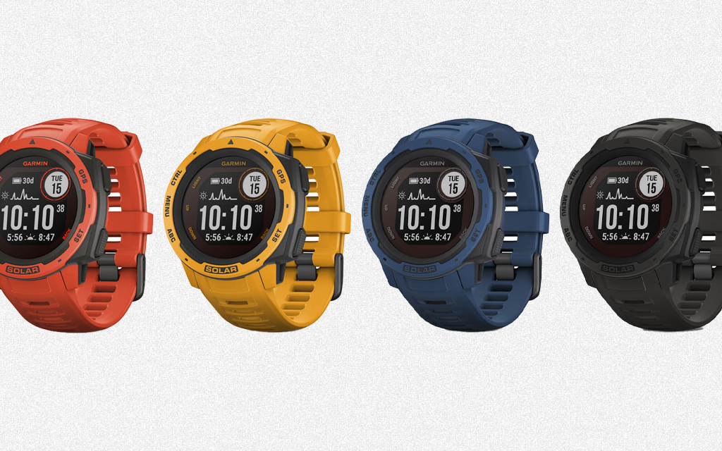 Garmin Instinct Solar outdoor watch in multiple colors