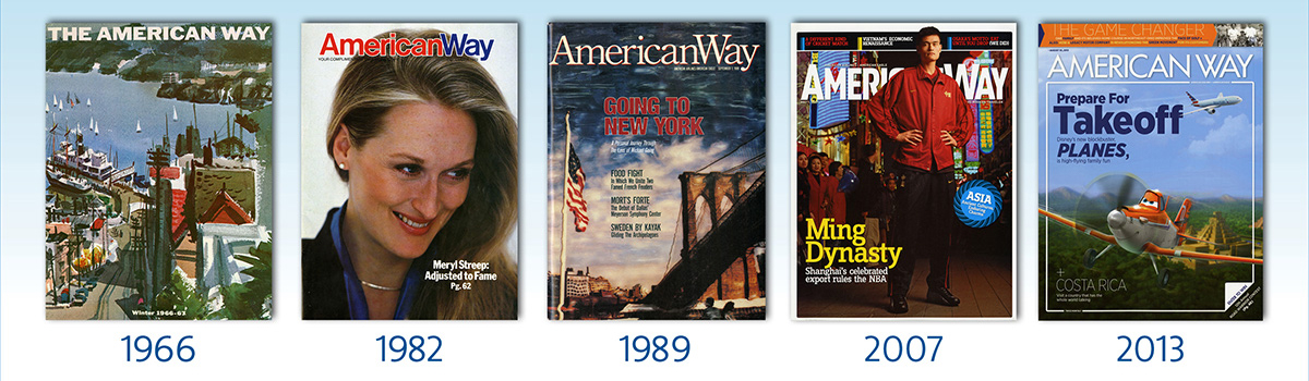 Covers of American Way magazine throughout the years