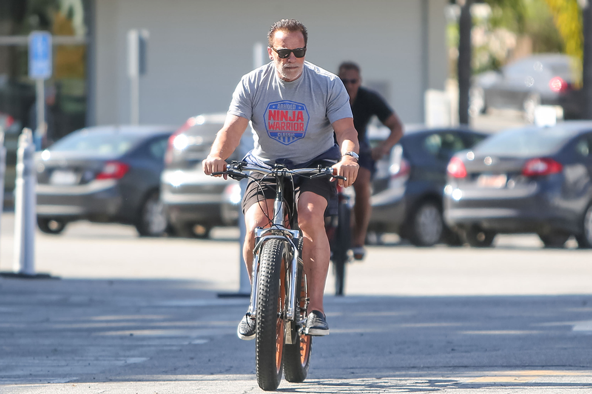 Arnold Schwarzenegger biking. The actor recently discussed his secrets for staying energetic at 73.