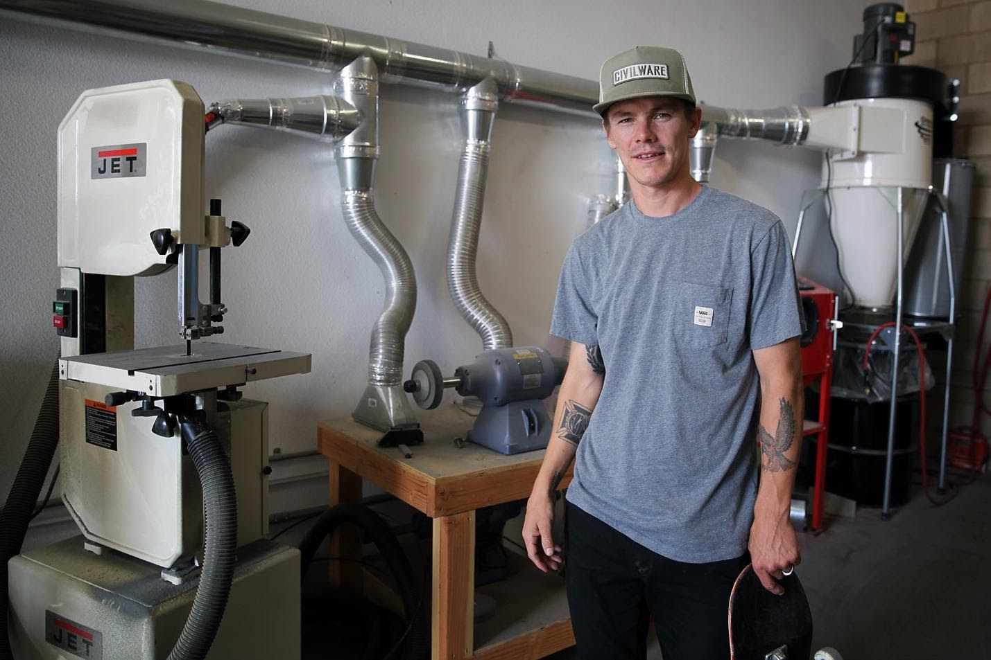 Geoff Rowley inside his CIVILWARE workshop