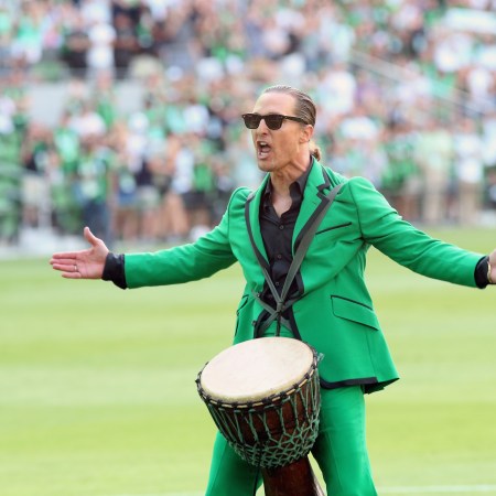 Matthew McConaughey performs before the start of the inaugural home game between the San Jose Earthquakes and Austin FC at Q2 Stadium on June 19, 2021 in Austin, Texas.