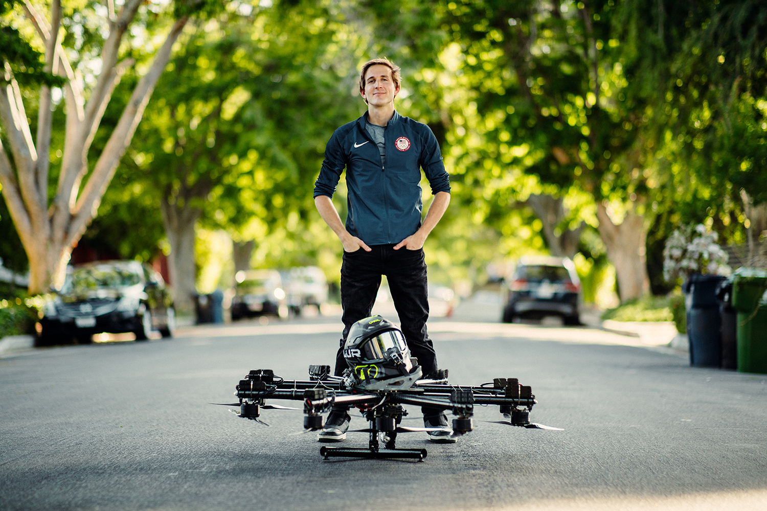 Hunter Kowald standing with hoverboard