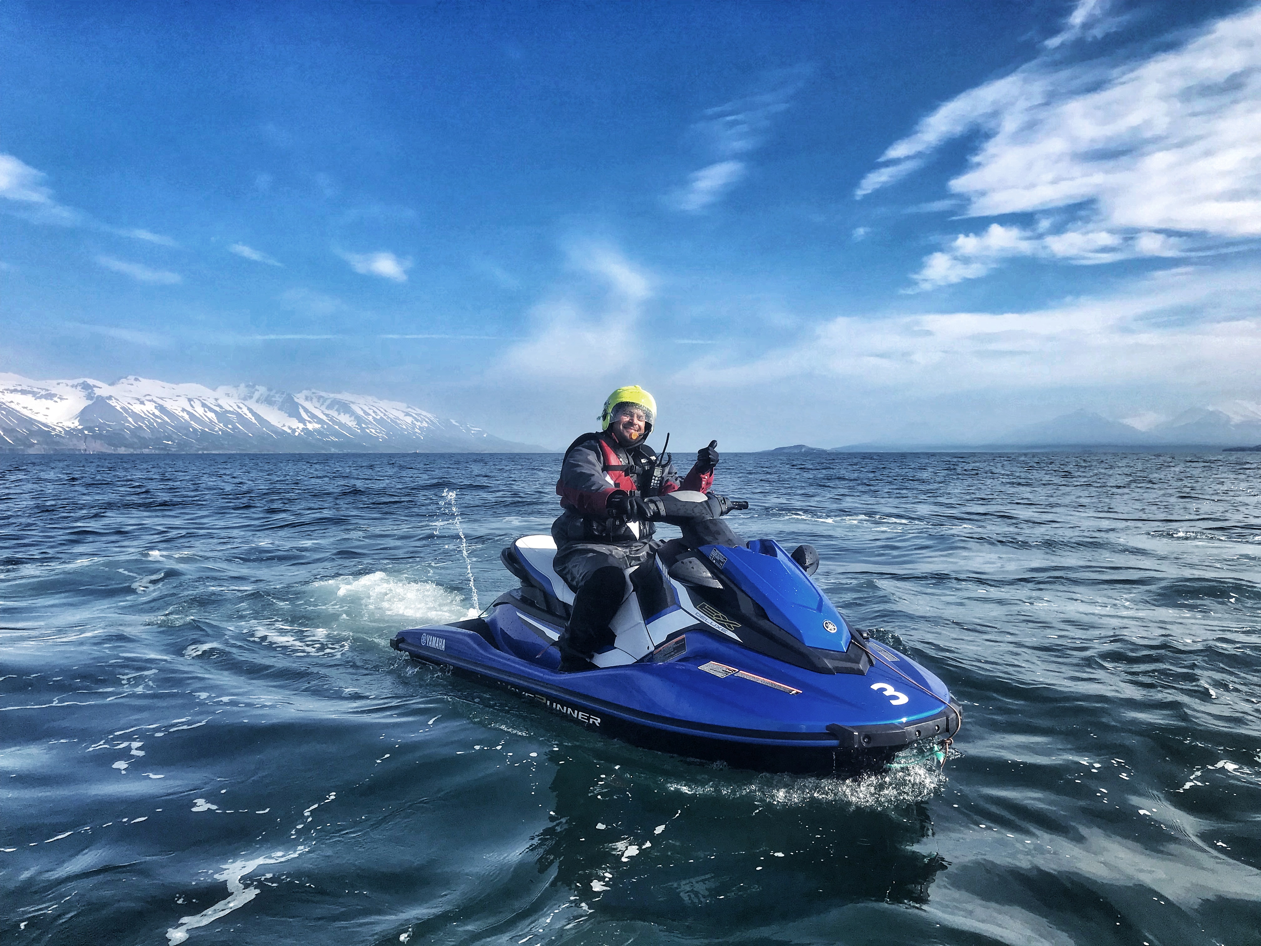 Jet skiing in Iceland near the town and fjord of Ólafsfjörður