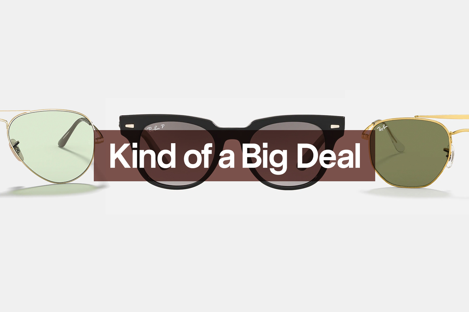 Three different pairs of classic Ray-Ban sunglasses, all of which are on sale right now