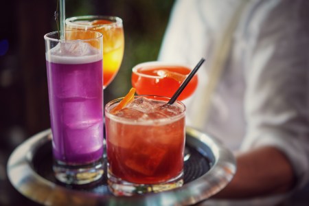 A tray of summer cocktails at the McKittrick Hotel in New York