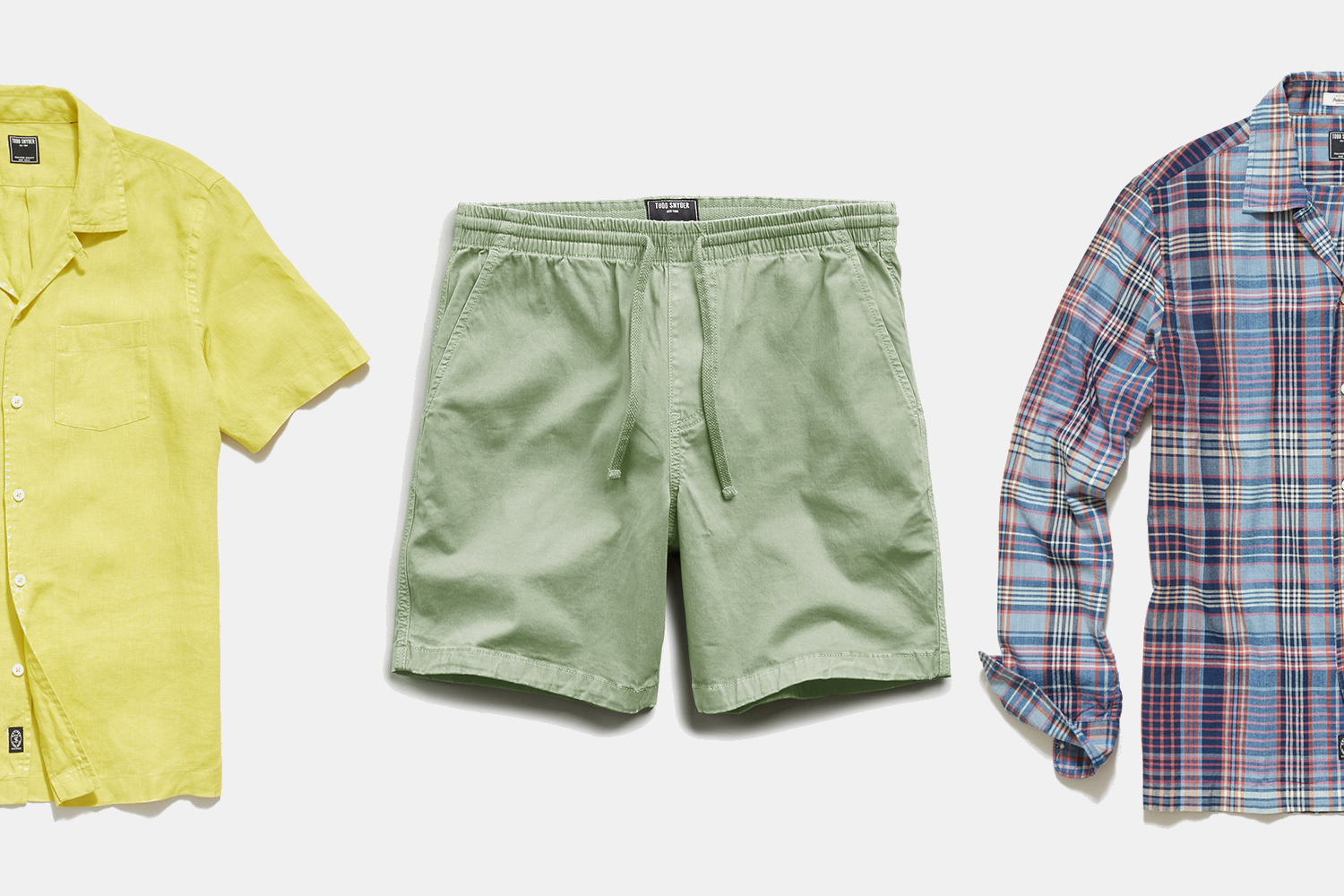 Todd Snyder Linen Camp Collar Shirt, Weekend Shorts, Madras Camp Collar Shirt