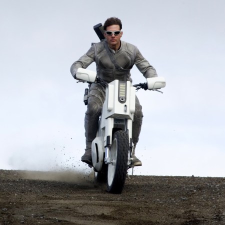 Tom Cruise astride a custom bike designed by Justin Kell for "Oblivion"