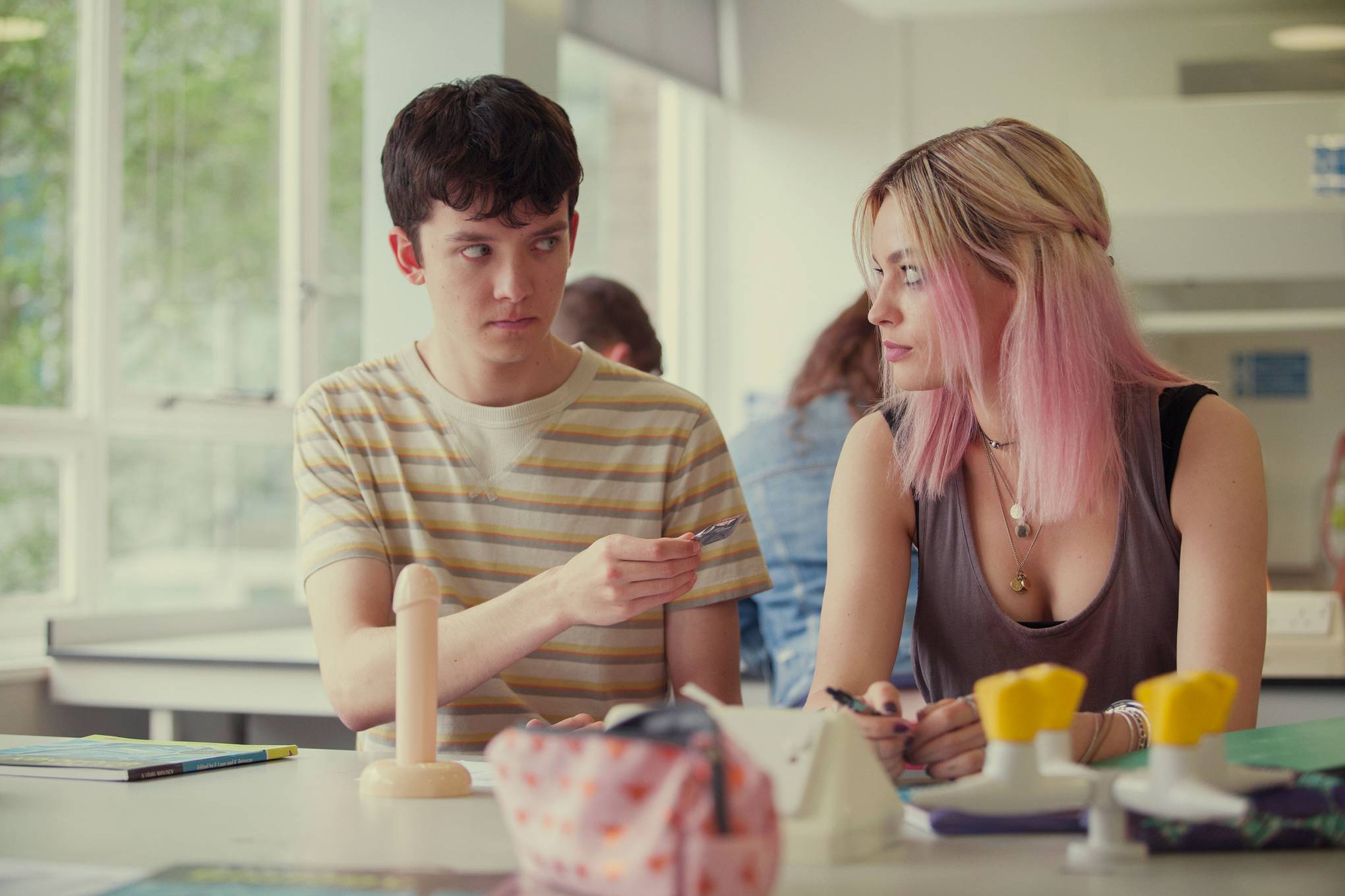 Asa Butterfield and Emma Mackey in "Sex Education"