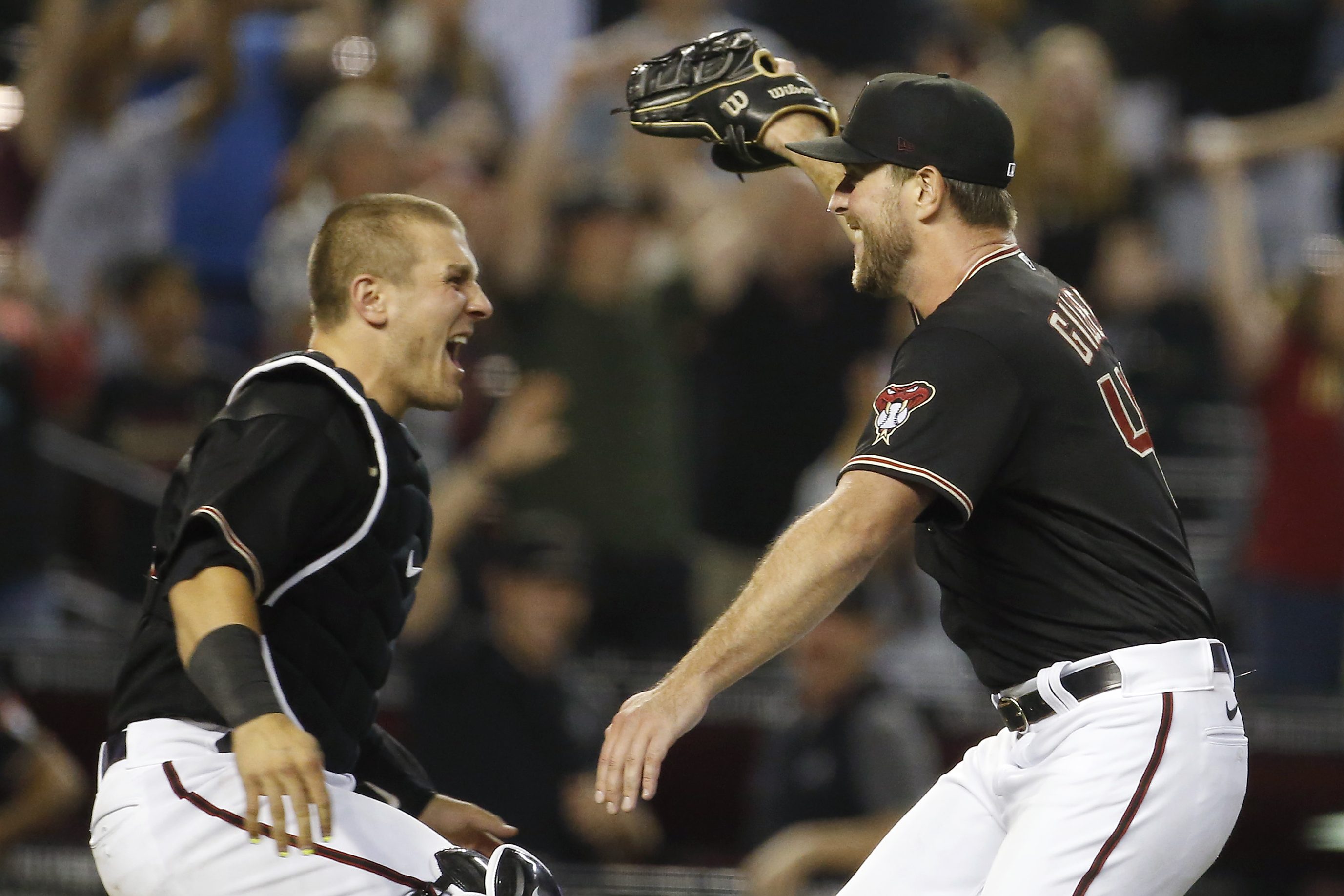 Tyler Gilbert celebrates his no-hitter against the Padres