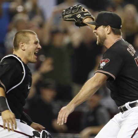 Tyler Gilbert celebrates his no-hitter against the Padres