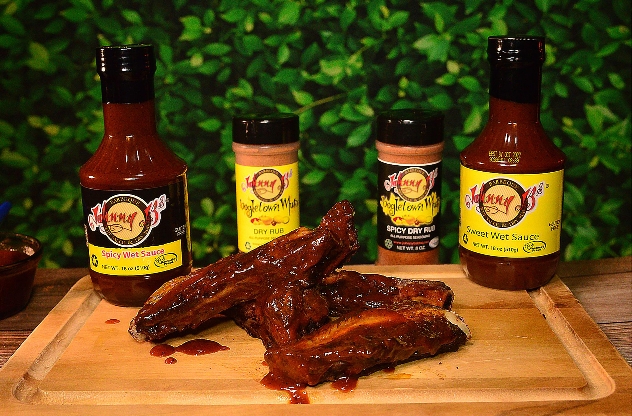 Pictures of Johnny B’s sauces, a Chicago- and Kentucky-based sauce and seasoning company.