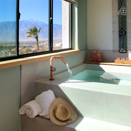 A mineral spring-fed hot tub at the Azure Palm Springs Resort