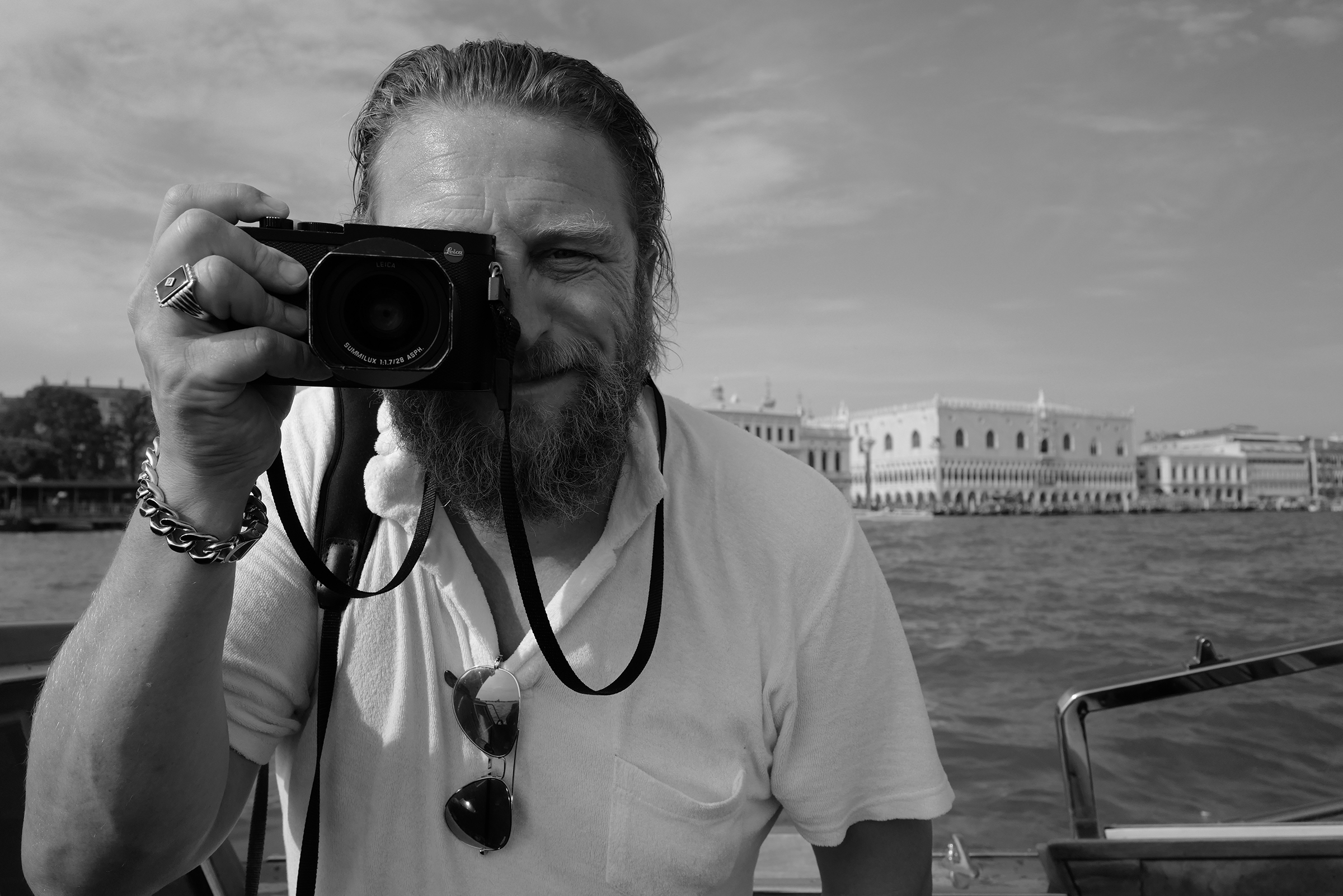 Greg Williams in Venice for a shoot with Nicholas Hoult in 2019