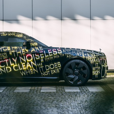 The front end of the new Rolls-Royce Motor Cars Spectre, the first fully electric vehicle from the luxury British automaker