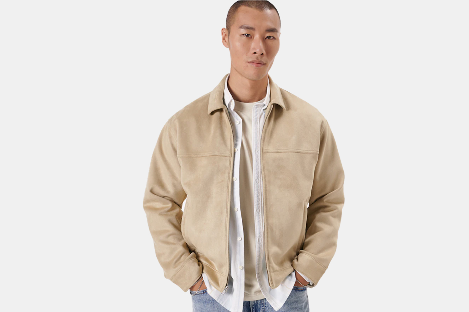 a light tan jacket on a model