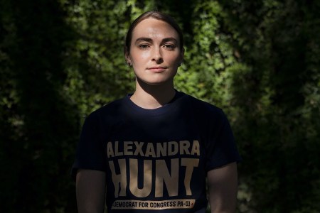 Alexandra Hunt in a campaign t-shirt.