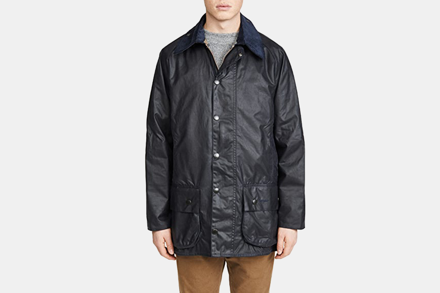 a navy waxed jacket 