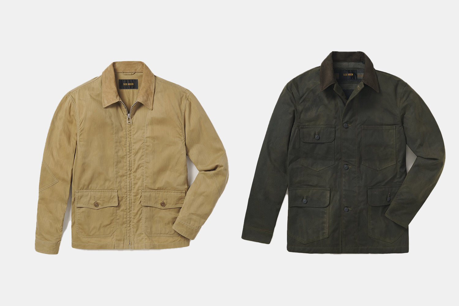 a pair of Buck Mason jackets