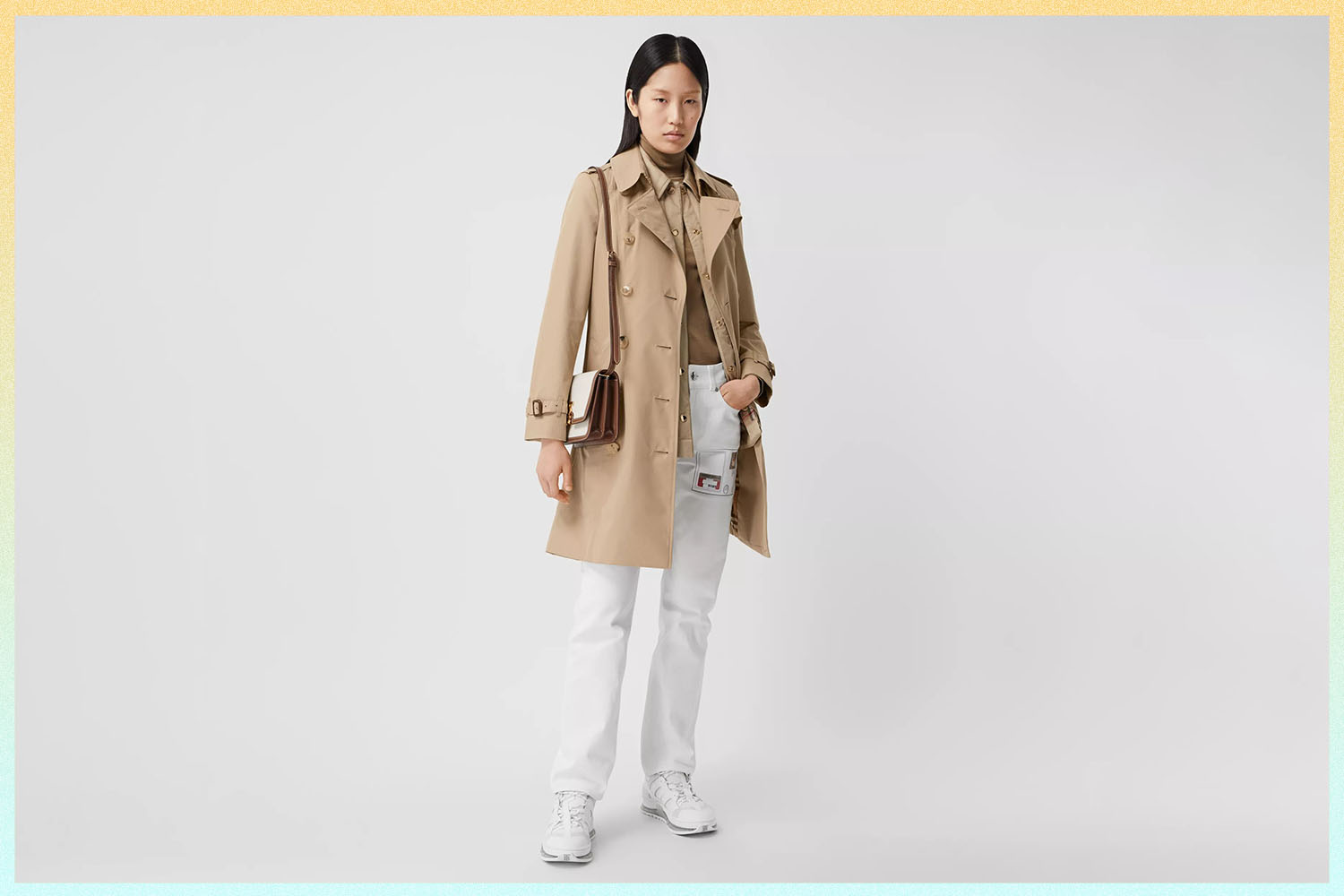 Model wears Burberry Trench Coat