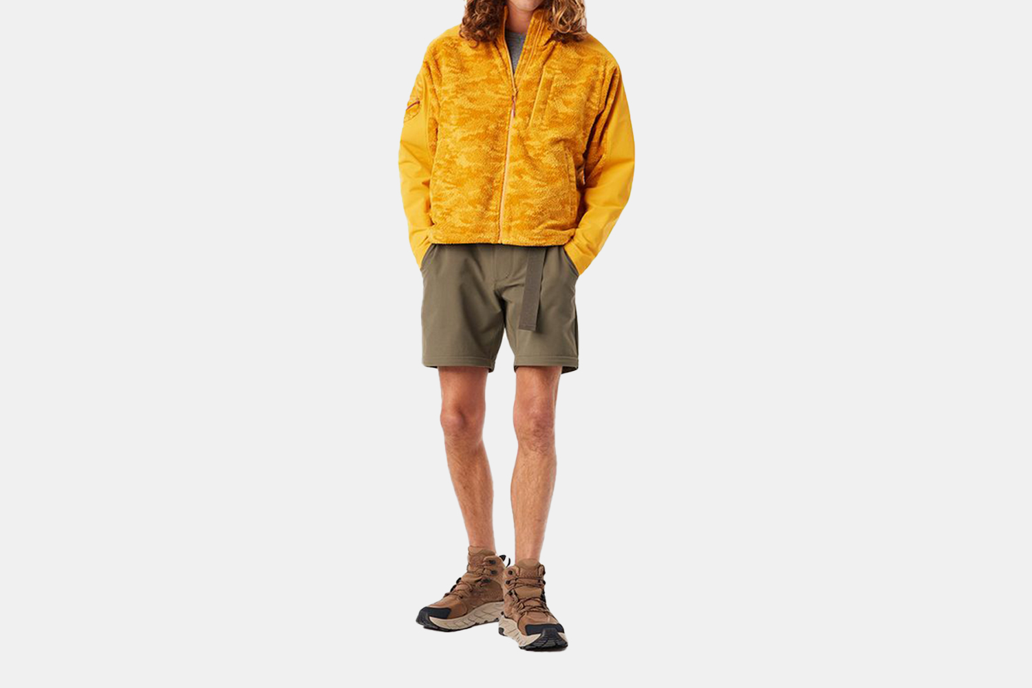 a model wearing hiking gear 