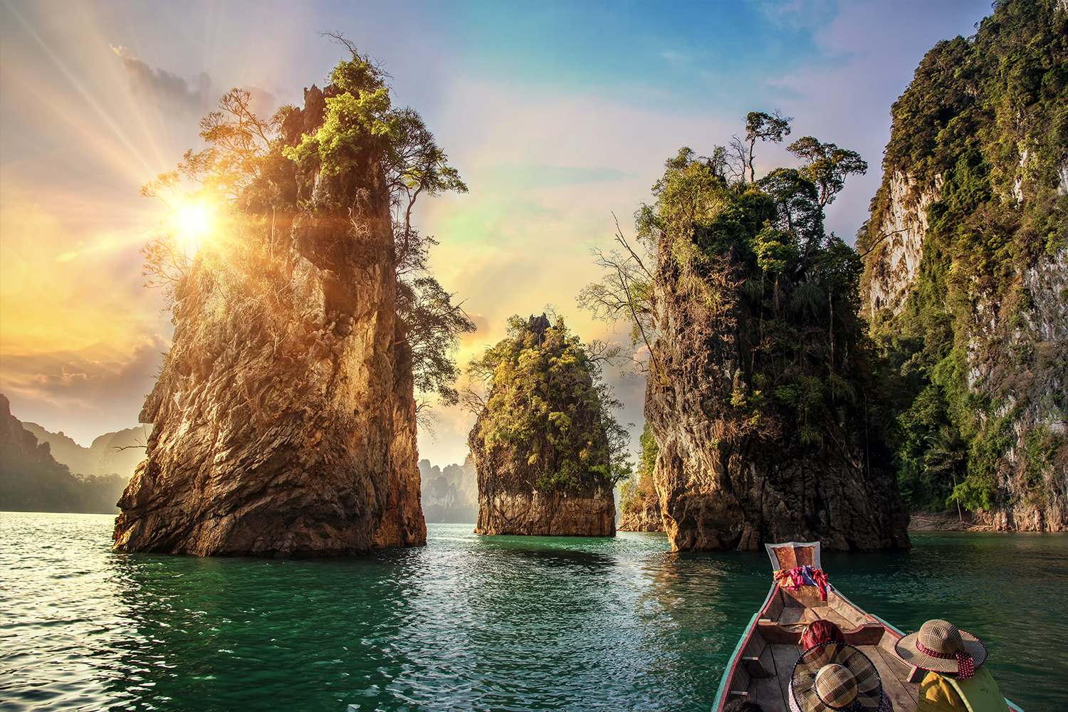 Three rocks in Cheow Lan Lake, Khao Sok National Park at Suratthani, Thailand