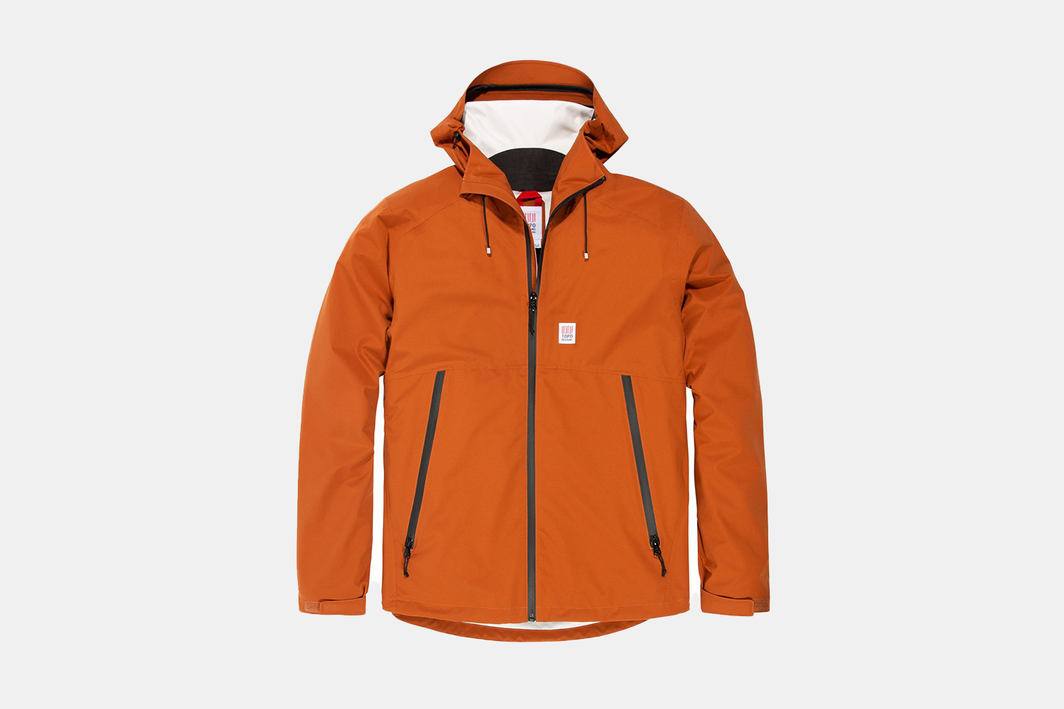 an orange rainjacket