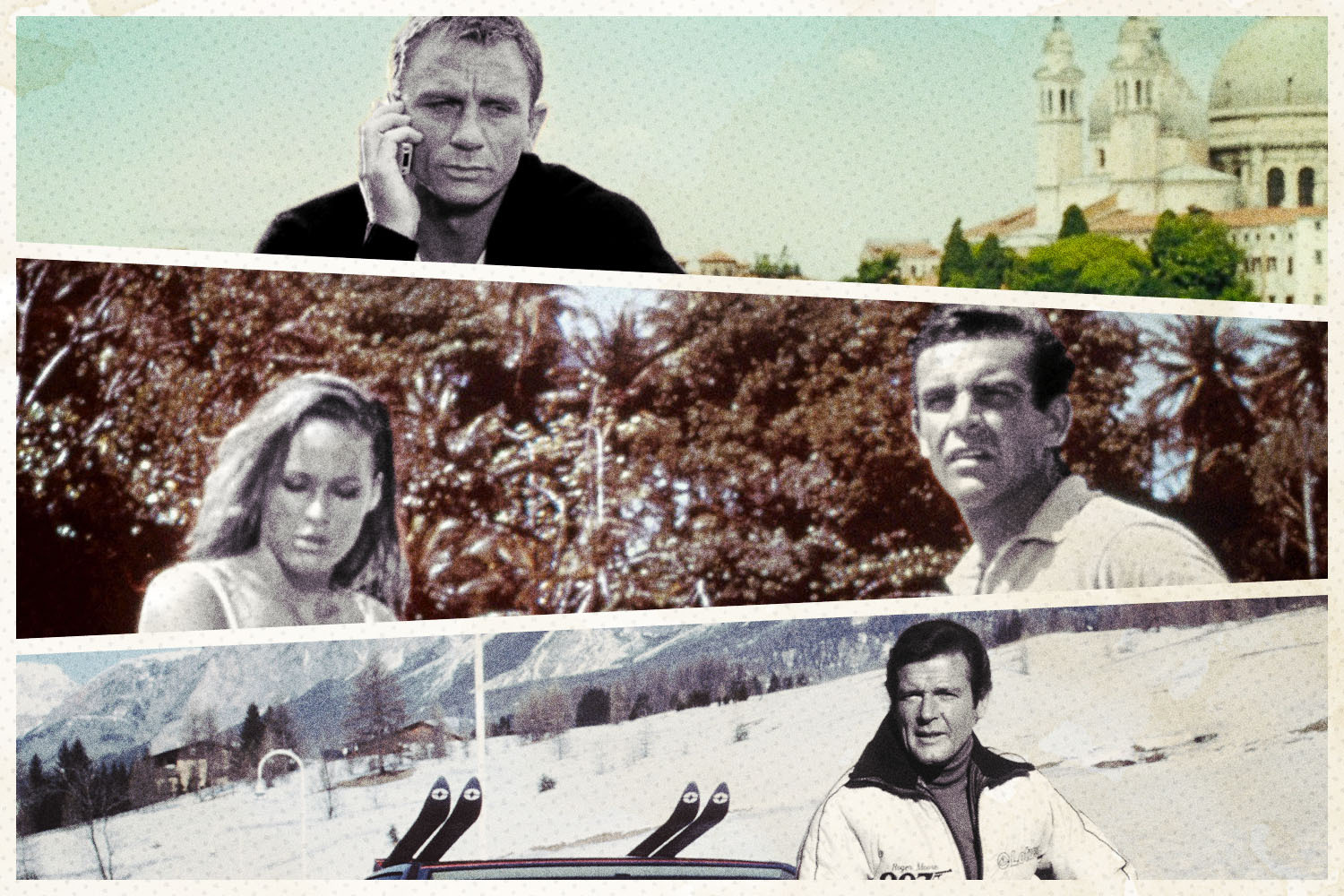 James Bond in three locations.