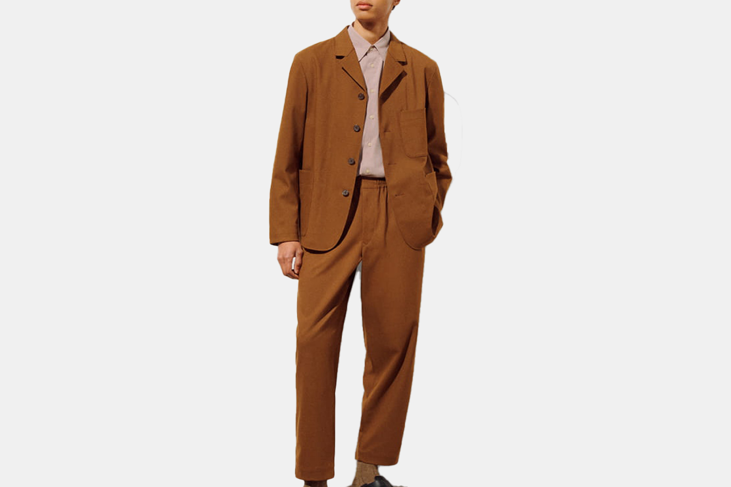 a tan suit